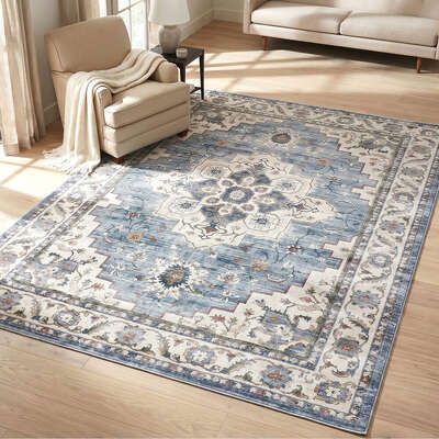 Blue Persian Rug Washable Non-Slip 160x230cm | EXTG