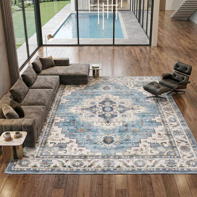 Blue Persian Rug 240x340cm Washable Non-Slip | EXTG