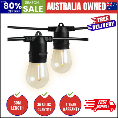 30M LED Festoon String Lights Christmas Wedding Party Outdoor Waterproof