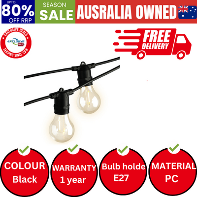 20M Solar Festoon String Lights LED Christmas Waterproof Outdoor Party