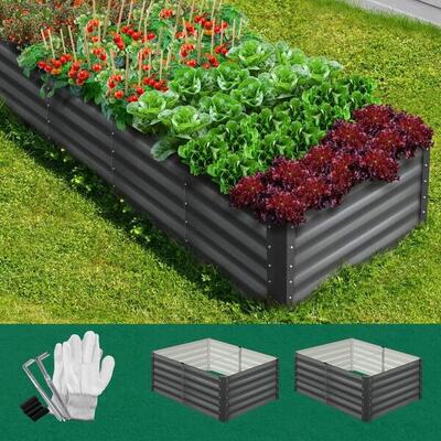 Garden Raised Bed Vegetable Planter Kit x2 Galvanised Steel 120x80x45CM