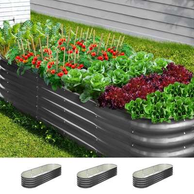 3X Garden Bed Galvanised Raised Garden Bed 240X80X42CM