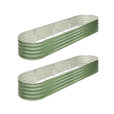 2x Garden Bed 320x80x42cm Planter Box Raised Container Galvanised Green