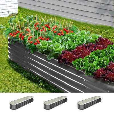 Set of 3 Galvanised Steel Garden Beds  320x80x42cm