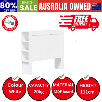 Headboard Bed Head Double Size Bedhead with Storage Shelves White