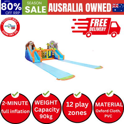 12 Play Zones Inflatable Dual Water Slide Animal Theme Jumping Castle