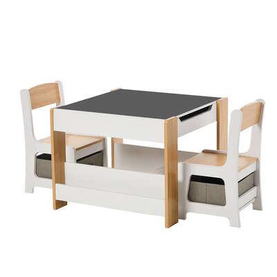 Kids Table and Chairs Set Chalkboard Toys Storage Bookshelf