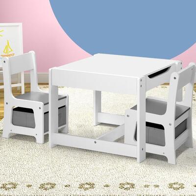 Kids Table and Chairs Set Activity Play Study Desk w/ Toys Storage Box Grey