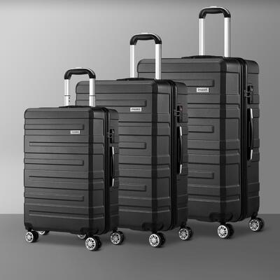 3PCS Luggage Suitcase Trolley Set Travel TSA Lock Storage Hard Case Black