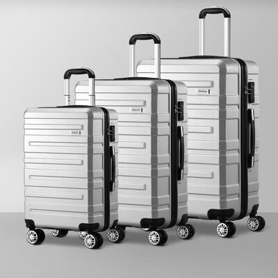 3PCS Luggage Suitcase Trolley Set Travel TSA Lock Storage Hard Case Silver