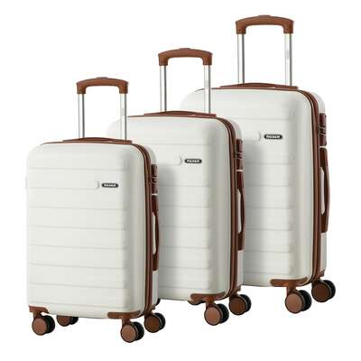 Hardside Carry On Luggage Set Voyager Series ABS Trolley Case 20 24 28 Inch White 3 Piece