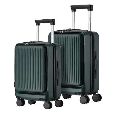 Travel Luggage 2PCS Suitcase Set Front-Opening ABS Hard Case Green 20"/24"