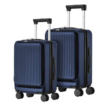 Travel Luggage 2PCS Suitcase Set Front-Opening ABS Hard Case Navy 20"/24"