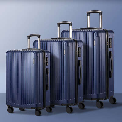 3PCS Luggage Set Travel TSA Lock ABS Case Navy