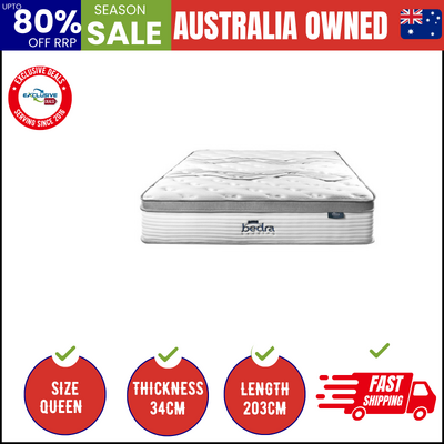 Queen Mattress Euro Top Bed Mattress Pocket Spring Medium Firm 34cm 7 Zone