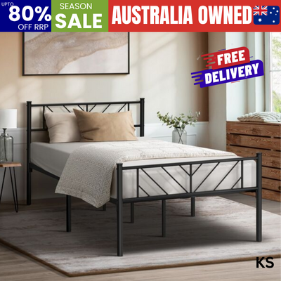 Metal Bed Frame King Single Bed Base Platform Black SIS