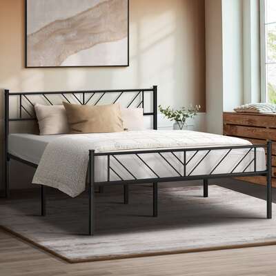 Metal Bed Frame Queen Size Bed Base Platform Black SIS