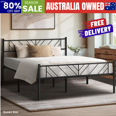 Metal Bed Frame Queen Size Bed Base Platform Black SIS