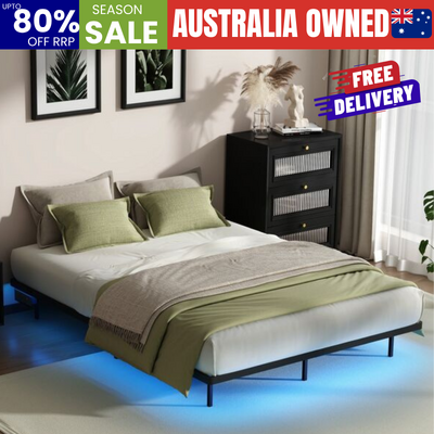 Metal Bed Frame Queen Size LED 203x153x24cm