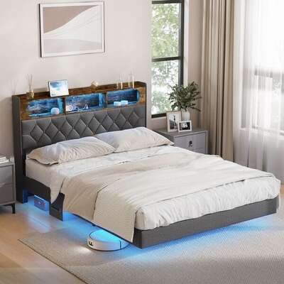 Double Bed Frame With LED Headboard 207x138x109.5cm