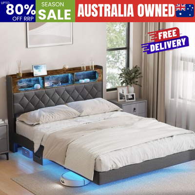 Double Bed Frame With LED Headboard 207x138x109.5cm