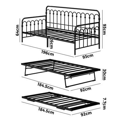 Trundle Bed Frame Daybed Single Size Base Metal Black