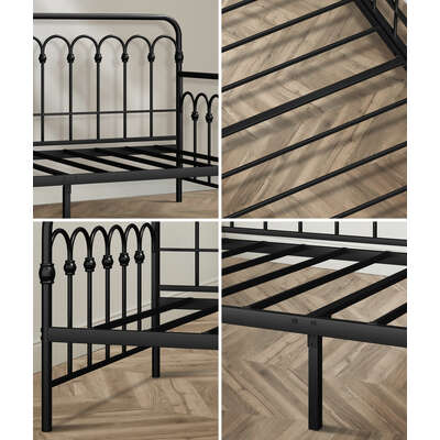 Metal Daybed Frame Single Size Sofa Bed Steel Slat Black