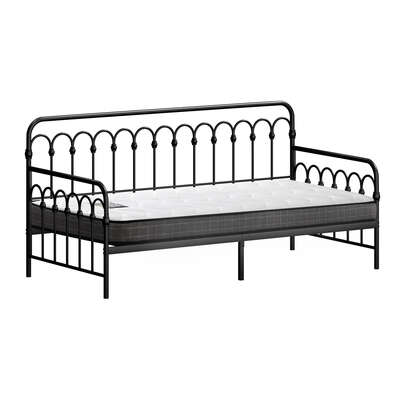 Metal Daybed Frame Single Sofa Bed with 13cm Mattress - Black