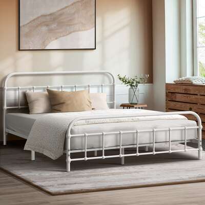 Bed Frame Metal Bed Base Double Size Bed Platform White