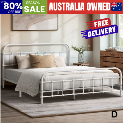 Bed Frame Metal Bed Base Double Size Bed Platform White