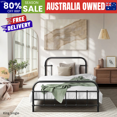 King Single Metal Bed Frame Black Vintage | EXTG