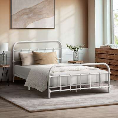 King Single Metal Bed Frame White Vintage | EXTG