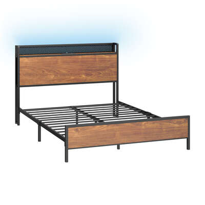 Metal Bed Frame Double Size with LED Headboard, USB Charging & Storage Drawers