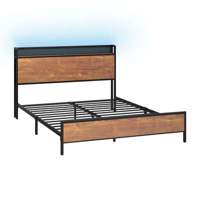 Metal Bed Frame King Size with LED Headboard, USB Charging & Storage Drawers
