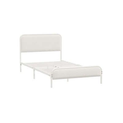 Metal Bed Frame King Single Size Bedhead Boucle Fabric Beige