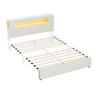 Double Bed Frame With LED Lights USB Charging Headboard Bedroom Furniture