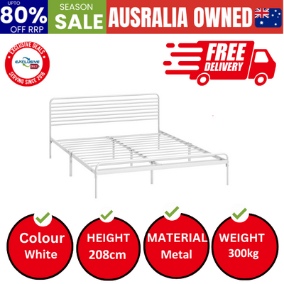 Metal Bed Frame Queen Size Platform White