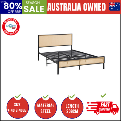 Metal Bed Frame King Single Size Beds Base Platform Rattan