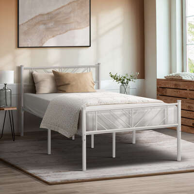 Metal Bed Frame King Single Metal Base Platform White
