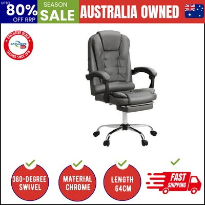 Massage Office Chair PU Leather with Footrest Grey
