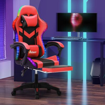 Gaming Chair 7 RGB LED 8 Points Massage Black & Red