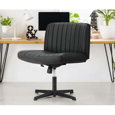 Mid Back Armless Office Chair PU Leather Black