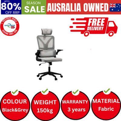 Mesh Office Chair Adjustable Lumbar Support Reclining D-Shape BK&GY