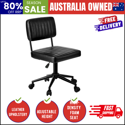 Mid Back Office Chair Swivel Computer Seat Leather Black Finish