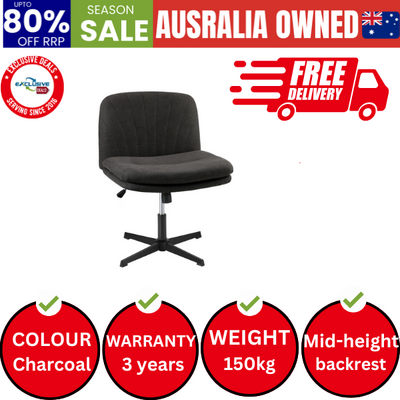 Mid Back Armless Office Desk Chair Wide Seat Linen Charcoal No Wheels