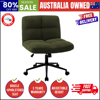 Mid Back Armless Office Desk Chair Wide Seat with Wheels Boucle Green