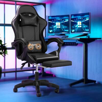 Gaming Chair with Footrest and Massage Pillow Black