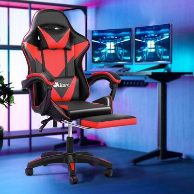 Deluxe Racing Chair: Massage, Footrest, and Premium Leather Black & Red