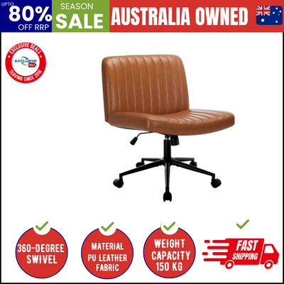 Mid Back Armless Office Desk Chair Wide Seat with Wheels Leather Brown