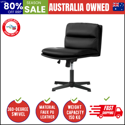 Mid Back Armless Office Desk Chair Wide Seat No Wheels Leather Black